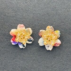 Multicolor Acrylic Flower Studs with Rhinestone Middle
